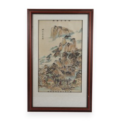 Framed Hangzhou Woven Silk Landscape of Mount Emei
