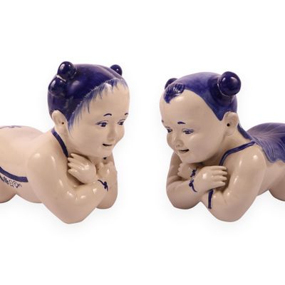 A Pair of Large Chinese Blue and White Porcelain Baby Pillows