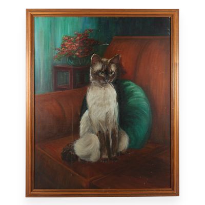Mid-20th Century Original Oil on Canvas Portrait of a Siamese Cat