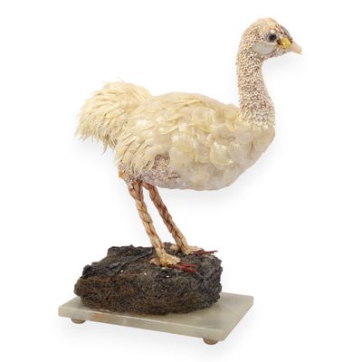 Large Shellwork Ostrich Figurine on Onyx Base