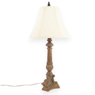 Neoclassical Style Cast Metal Table Lamp with Fabric Shade