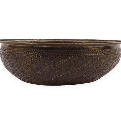 Large Middle Eastern Pierced and Engraved Brass Calligraphic Basin