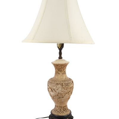 Chinoiserie Carved Resin Landscape Vase Form Table Lamp