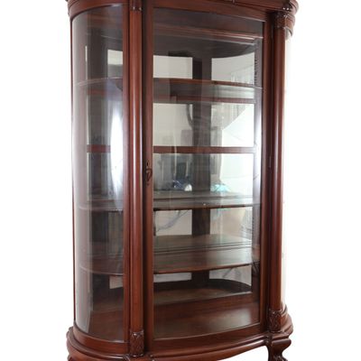 American Empire Style Mahogany Curved Glass China Cabinet