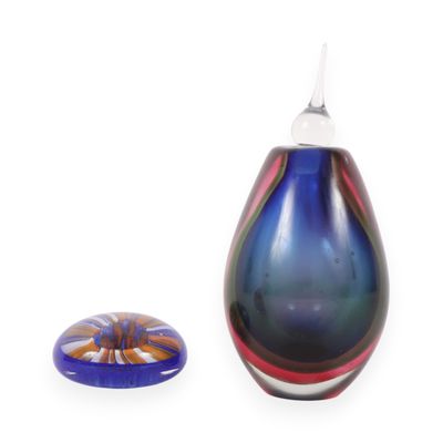 Two Pieces of Mid-Century Modern Art Glass including Murano Sommerso Bottle