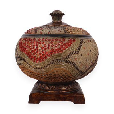 Large Contemporary Lidded Mosaic Art Glass Urn on Pedestal Base
