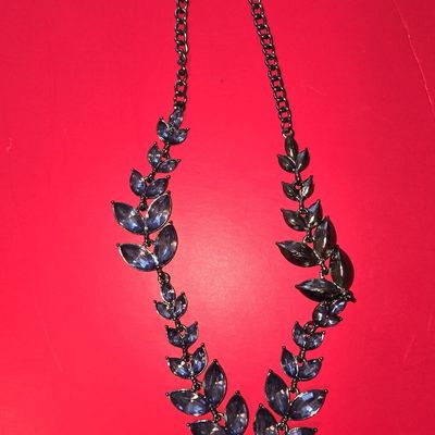 Vintage Blue Marquise-Cut Rhinestone Leaf Necklace