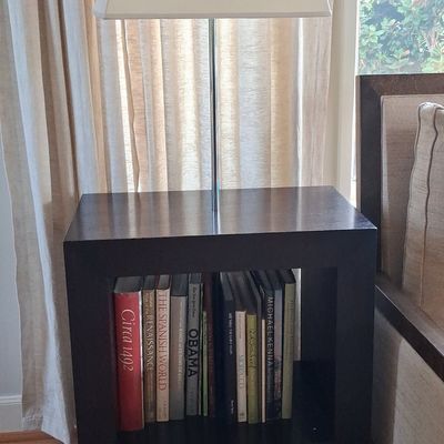 Sale Photo Thumbnail #181: Modernist Cube Side Table with Integrated Lamp and Book Collection