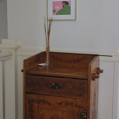 Sale Photo Thumbnail #102: Victorian Aesthetic Movement Pyrography Washstand