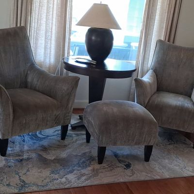 Sale Photo Thumbnail #112: Victorian Flared Arms Velvet Club Chairs - Pair