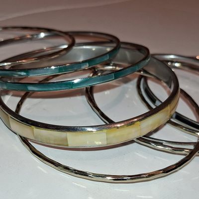 Vintage Mother of Pearl Inlay Bangle Bracelet Set