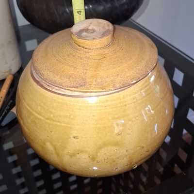Vintage Yellow Salt-Glazed Stoneware Lidded Jar
