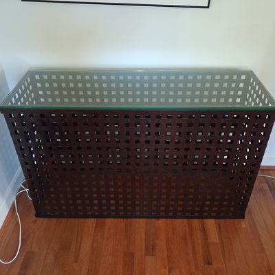 Sale Photo Thumbnail #84: Woven Metal and Glass Console Table 48" wide 16" deep 30" high
