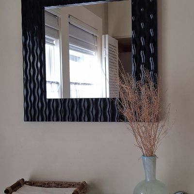 Sale Photo Thumbnail #265: Black Gloss Finish Rectangular Wall Mirror with 3D Carved Wood Frame