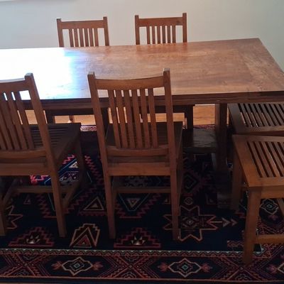 Sale Photo Thumbnail #17: Mission Style Oak Dining Table and  8 Chairs Set table size 37" deep 79" wide 30" high