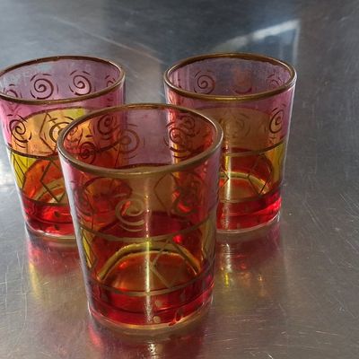 Vintage Cranberry Glass Tumblers with Gold Overlay