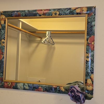 Decoupage Floral Wall Mirror with Gold Trim