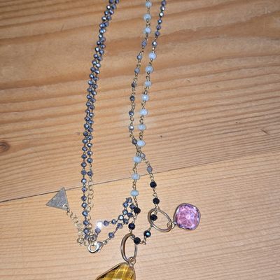 Multi-Strand Beaded Necklace with Citrine and Amethyst Pendants