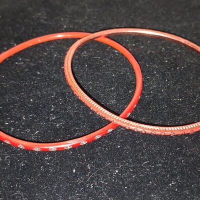 Pair of Red Enamel and Rhinestone Bangles