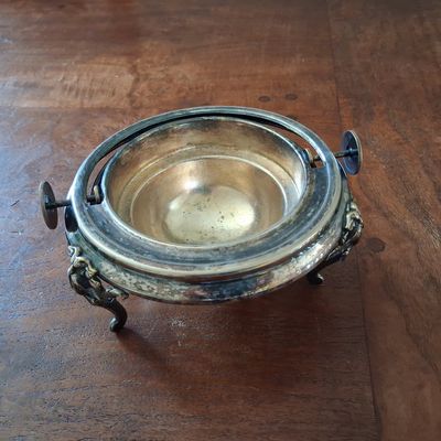 Sale Photo Thumbnail #262: Victorian Silver Plated Revolving Butter Dish with Engraved Dome and Acanthus Leaf Feet