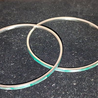 Sale Photo Thumbnail #246: Sterling Silver and Malachite Inlaid Bangle Bracelets