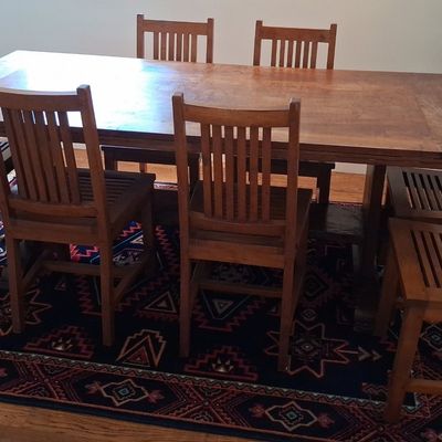 Sale Photo Thumbnail #15: Mission Style Oak Dining Table and  8 Chairs Set table size 37" deep 79" wide 30" high