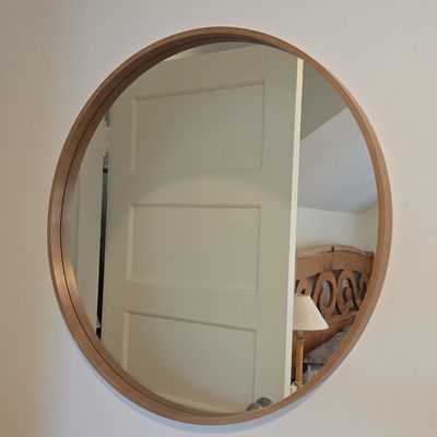 Sale Photo Thumbnail #277: Mid-Century Modern Style Ribbed Wood Frame Round Wall Mirror