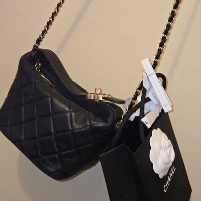 Sale Photo Thumbnail #3: Chanel Black Quilted Lambskin Chain Around Pouch Hobo Bag