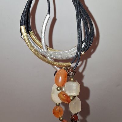 Multi-Strand Beaded Bracelet with Carnelian and Quartz