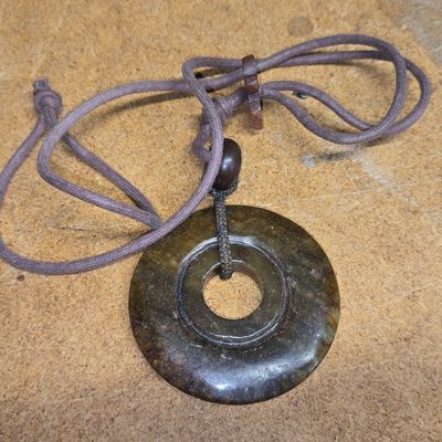 Chinese Serpentine Bi Disc Pendant