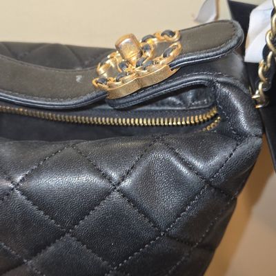 Sale Photo Thumbnail #6: Chanel Black Quilted Lambskin Chain Around Pouch Hobo Bag