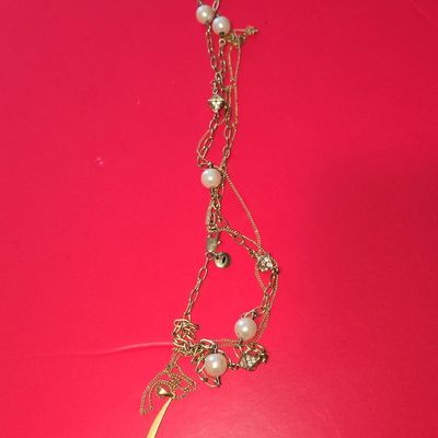 Juicy Couture Multi-Strand Charm Necklace with Faux Pearls and Crystal Accents