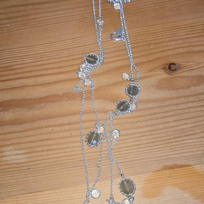 Station Necklace with Faceted Glass Beads and Small Orange Accents