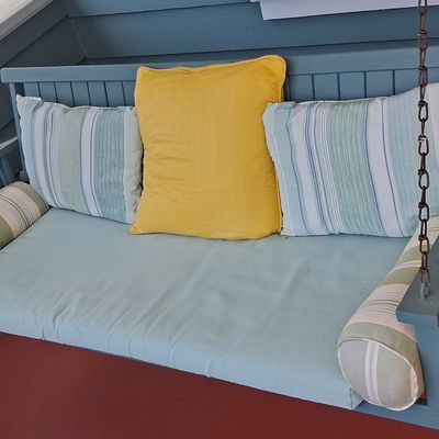Sale Photo Thumbnail #52: Traditional English Style Porch Swing with Custom Cushions