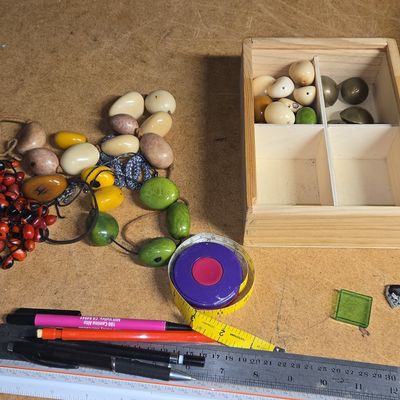 Collection of Assorted Artisan Beads and Wooden Storage Box