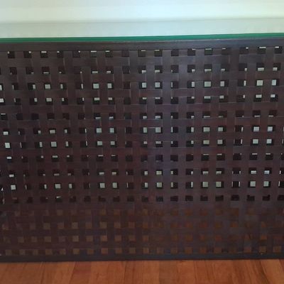 Sale Photo Thumbnail #83: Woven Metal and Glass Console Table 48" wide 16" deep 30" high