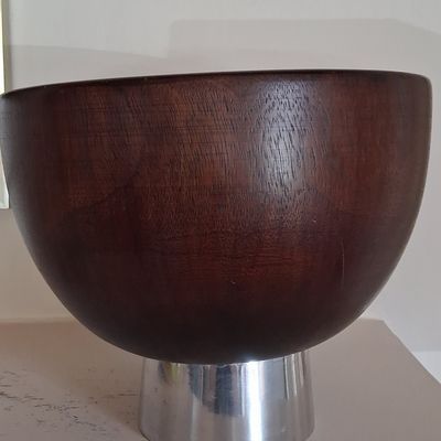 Sale Photo Thumbnail #391: Mid-Century Modern Mahogany and Sterling Silver Pedestal Bowl