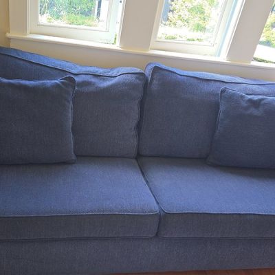 Sale Photo Thumbnail #79: Contemporary Blue Textured Fabric Sofa