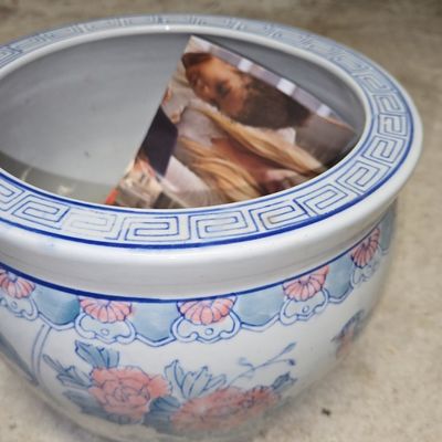 Sale Photo Thumbnail #427: Chinese Porcelain Fishbowl Planter with Greek Key and Floral Motif