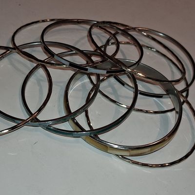 Vintage Mother of Pearl Inlay Bangle Bracelet Set