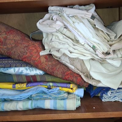 Sale Photo Thumbnail #147: Vintage Fabric Remnants and Linens Assortment