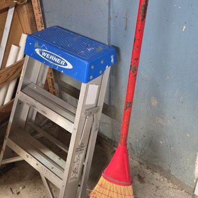 Werner 2-Step Aluminum Step Stool and Corn Broom