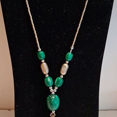 Ethiopian Coptic Cross Pendant Necklace with Green Stone Beads