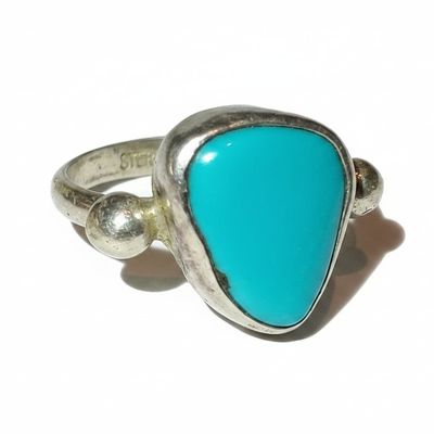 Sale Photo Thumbnail #323: Vintage Sterling Silver and Turquoise Ring - Minimalist Mid-Century Modern