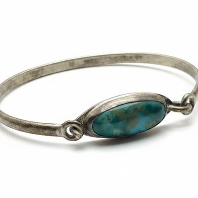 Sale Photo Thumbnail #365: Vintage Sterling Silver and Turquoise Bangle Bracelet