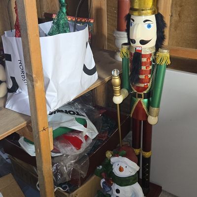 Large Decorative Wooden Nutcracker and Snowman Figure