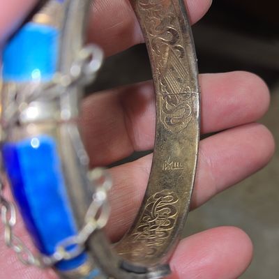 Sale Photo Thumbnail #69: Antique Chinese Export Silver and Blue Enamel Hinged Bangle Bracelet