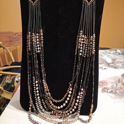 Multi-Strand Mixed Metal Chain and Bead Necklace