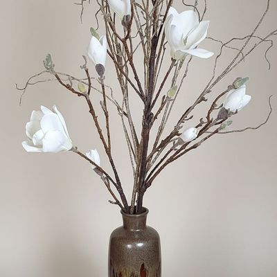 Decorative Ceramic Vase with Artificial Magnolia Arrangement