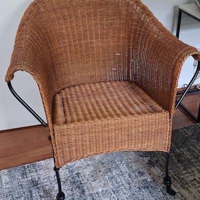 Sale Photo Thumbnail #267: Vintage Wicker and Wrought Iron Barrel Chair by Frederic Weinberg
